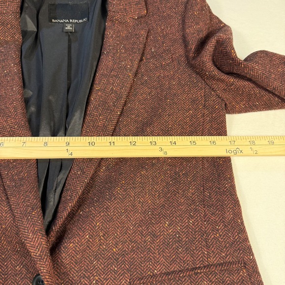 Banana Republic Petite 0 Blazer Rust Herringbone Wool Blend Tailored Academia - Picture 4 of 15